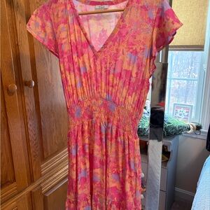 Rails Pink & Orange Floral V-Neck Midi Dress